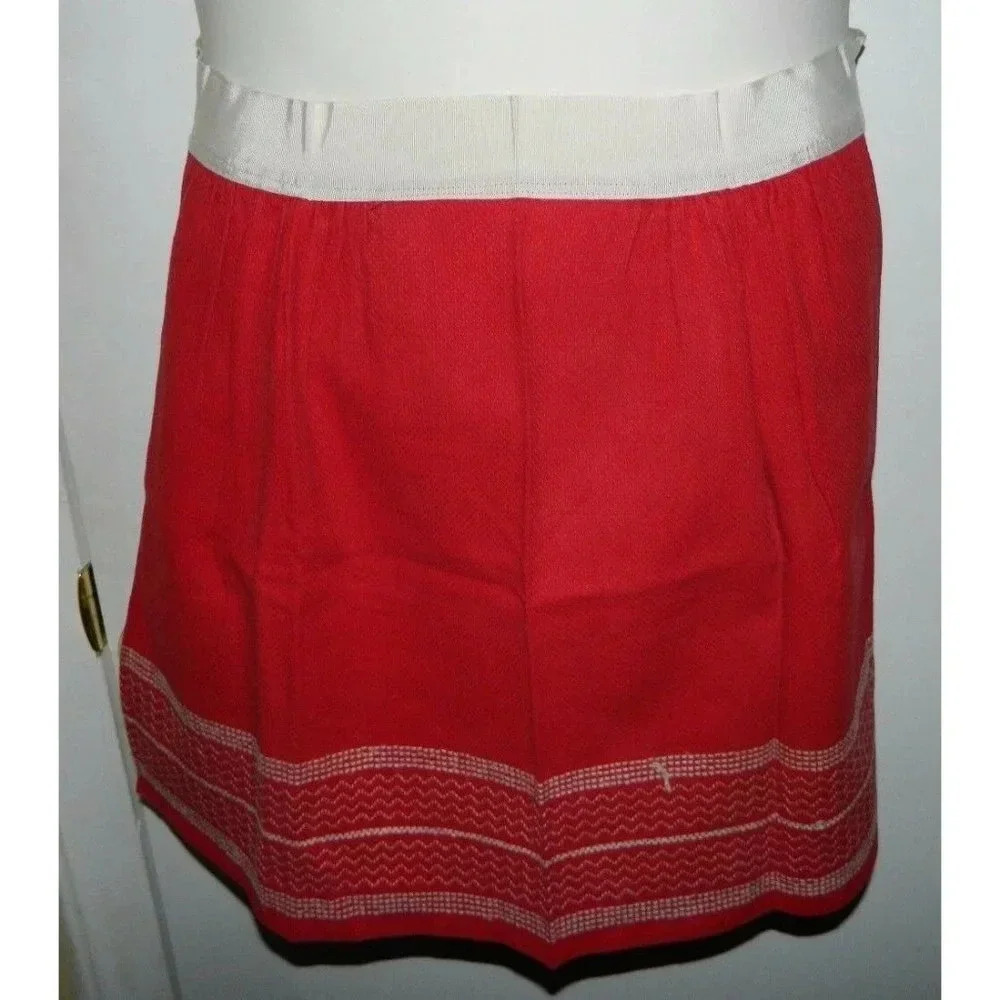 Mid Century Red White Cotton Blend Apron